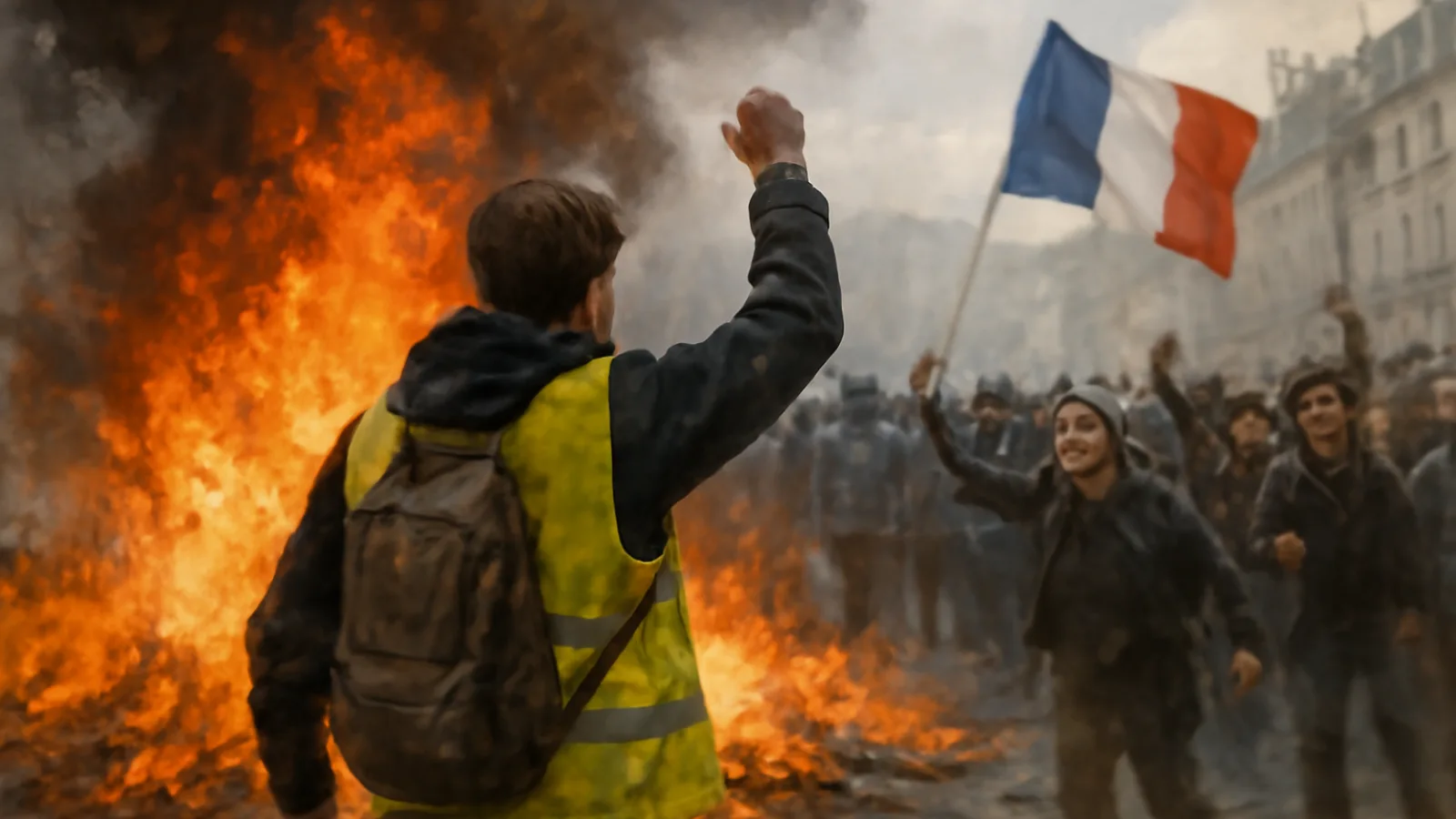 Ilustración de la noticia: Francia arde de nuevo: el resurgir de los chalecos amarillos y el clamor estudiantil