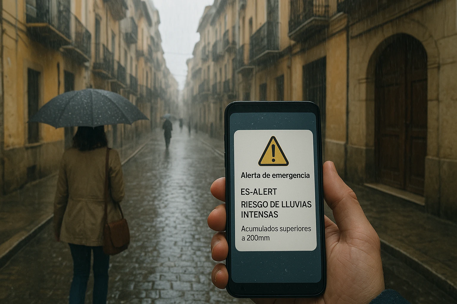 Ilustración de la noticia: La Generalitat activa aviso Es-Alert por lluvias intensas en el sur de Valencia y norte de Alicante con acumulados superiores a 200 litros