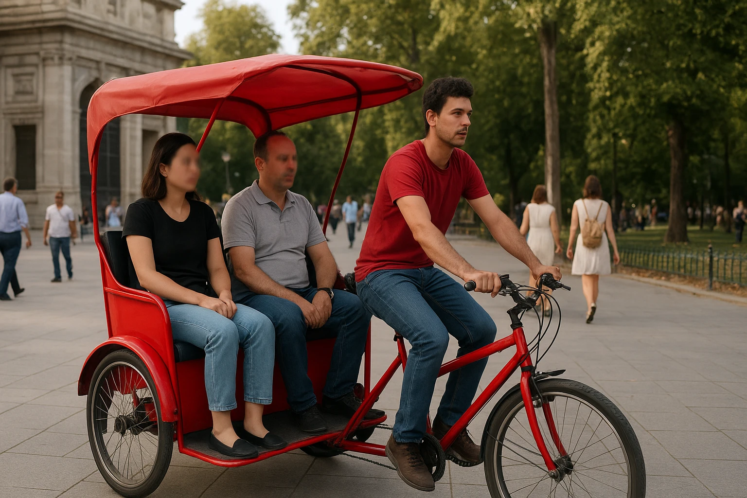 Ilustración de la noticia: Los triciclos turísticos en Madrid enfrentan denuncias por manipulación y falta de autorizaciones en El Retiro