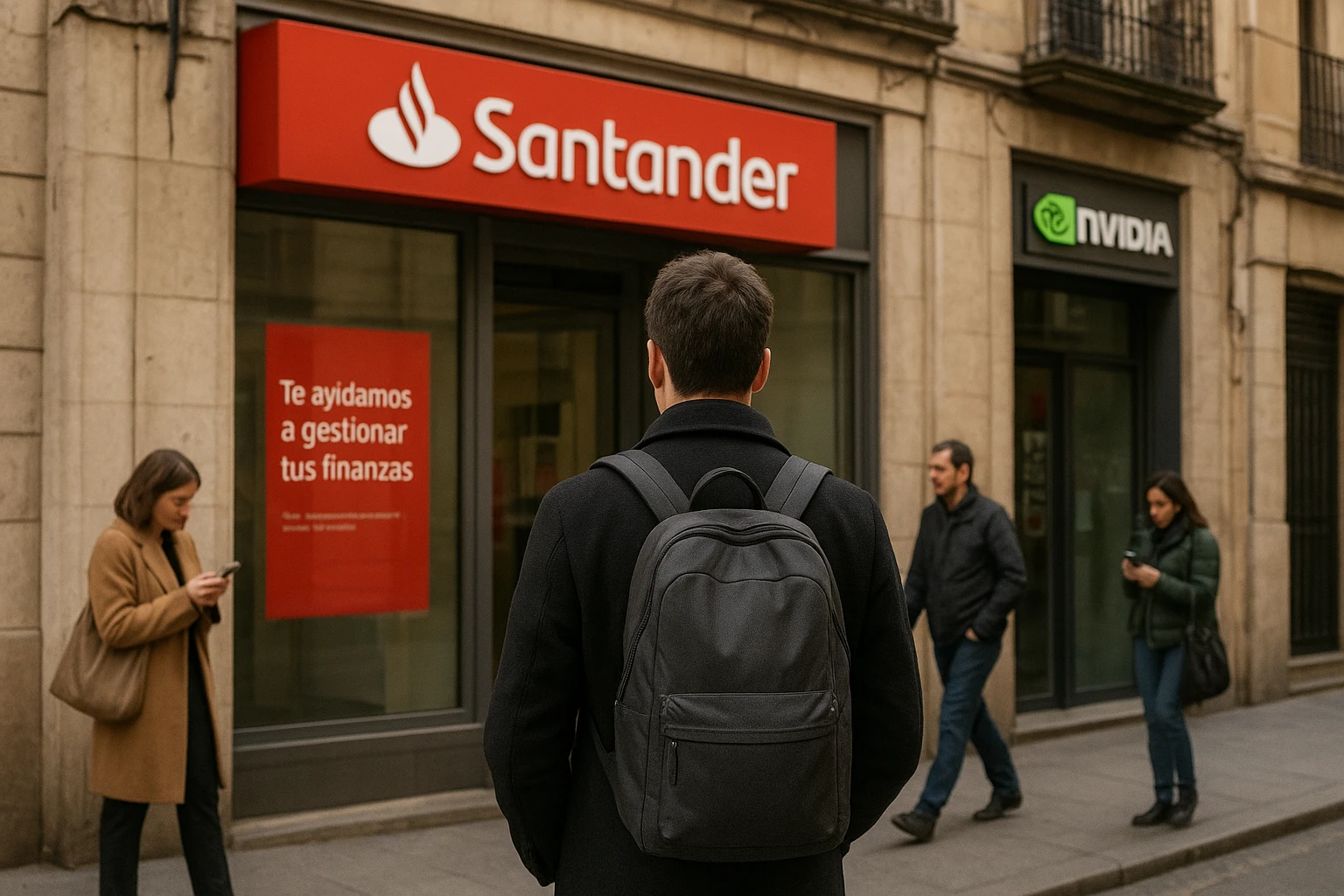 Ilustración de la noticia: Santander y Nvidia impulsan la inteligencia artificial para optimizar servicios bancarios en España