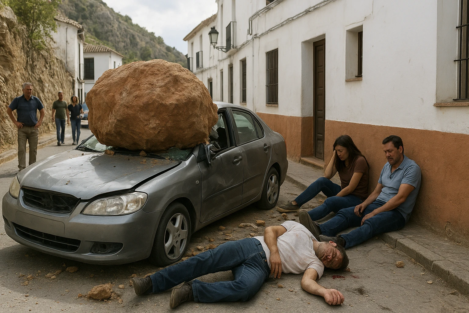 Ilustración de la noticia: Un muerto y tres heridos tras caer una roca sobre un vehículo en Benaoján, Málaga