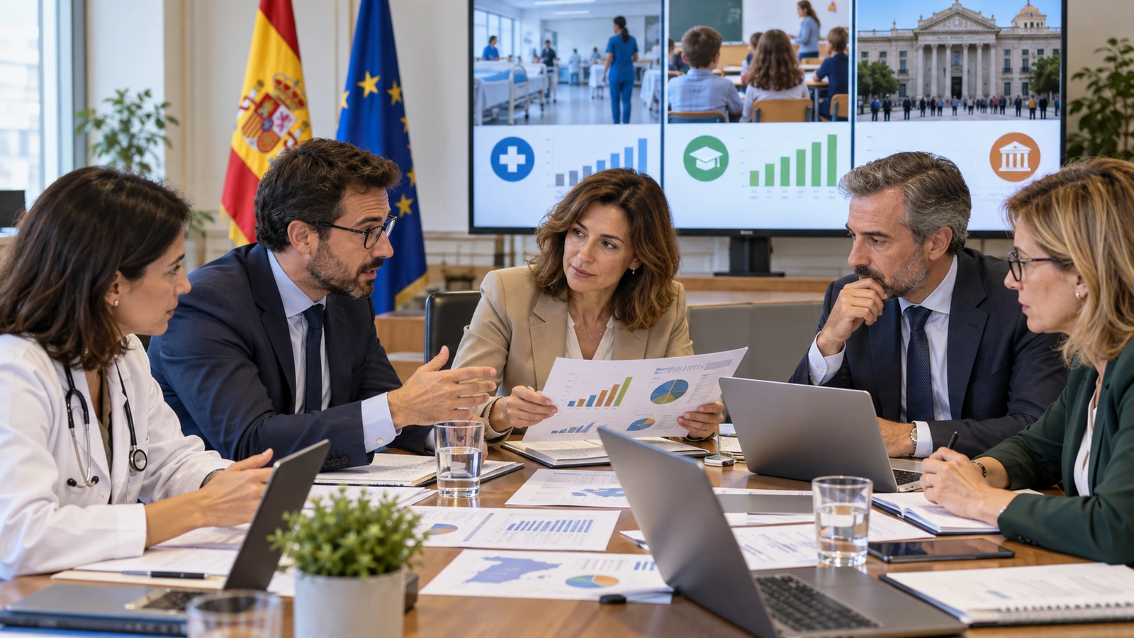 Ilustración editorial generada por inteligencia artificial sobre ¿cuánto mejorarían los servicios públicos si midiéramos sus resultados cada año?