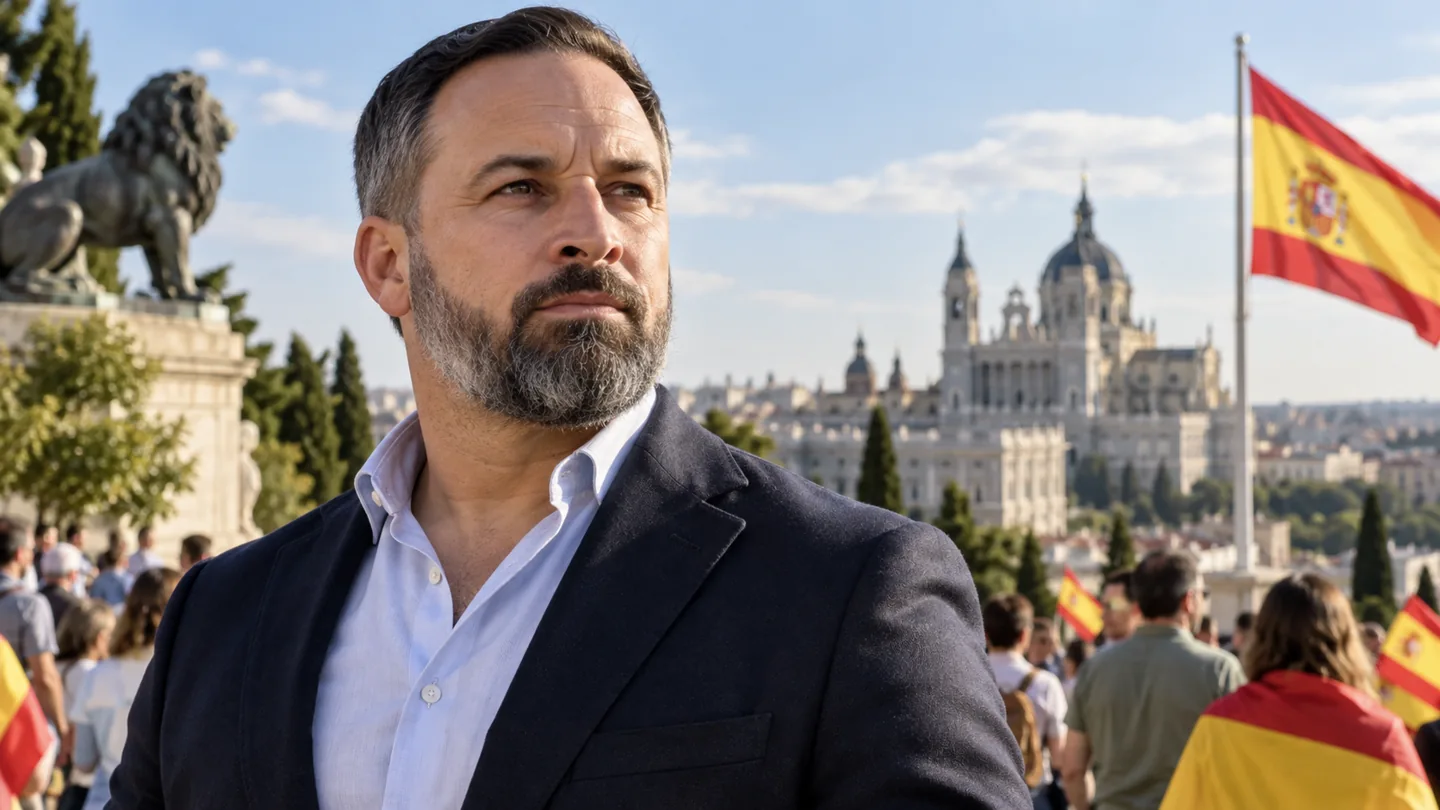 Ilustración editorial de Santiago Abascal y Vox: libertad económica, identidad y derechos individuales
